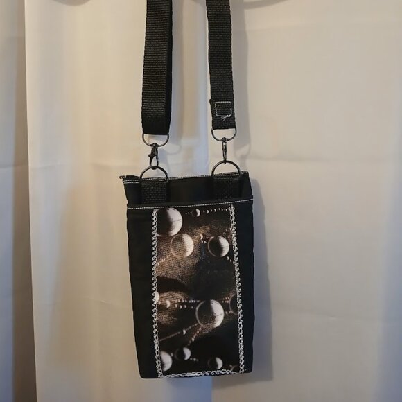 New Mini Travel Sling pack Crossbody Photo Canvas Water droplet Web Black denim - Picture 1 of 10